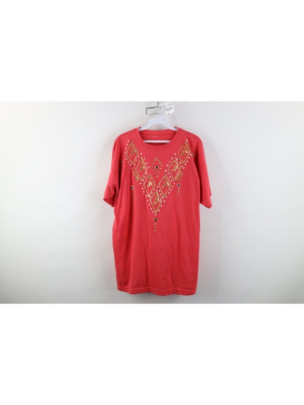 Vintage 90s Streetwear Womens Large Distressed Puff Paint Glue Jeweled T-Shirt